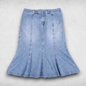 Lauren Jeans Denim Midi Skirt Women 10 Blue Paneled Flared Classic Retro 2000s